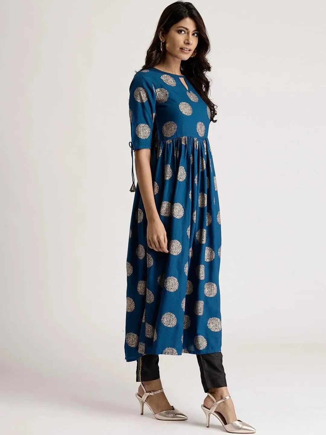 Blue Printed Rayon Kurta - Libas