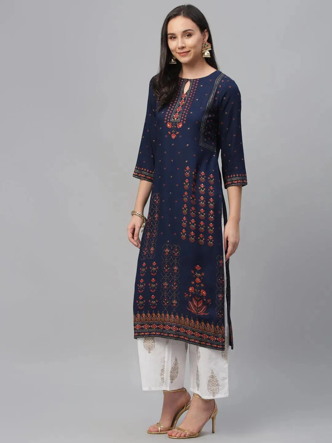 Blue Printed Rayon Kurta - Libas 