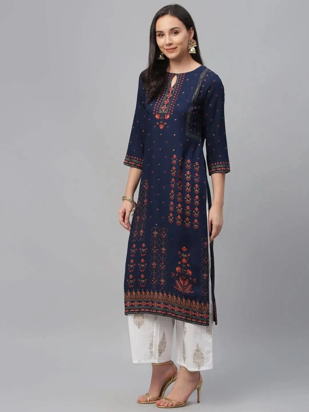 

Buy Blue Printed Rayon Kurta - 9115F- | Libas Ethnic Wear Online