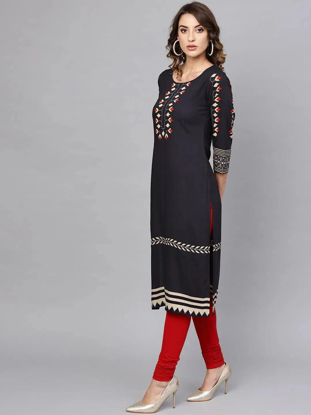 Blue Printed Rayon Kurta - Libas