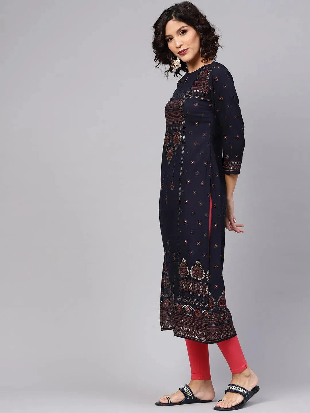 Blue Printed Rayon Kurta - Libas