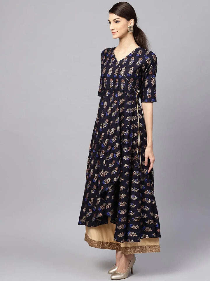 Blue Printed Rayon Kurta - Libas