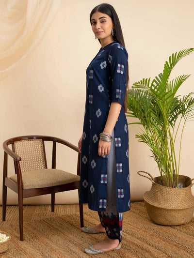 Blue Printed Rayon Kurta - Libas