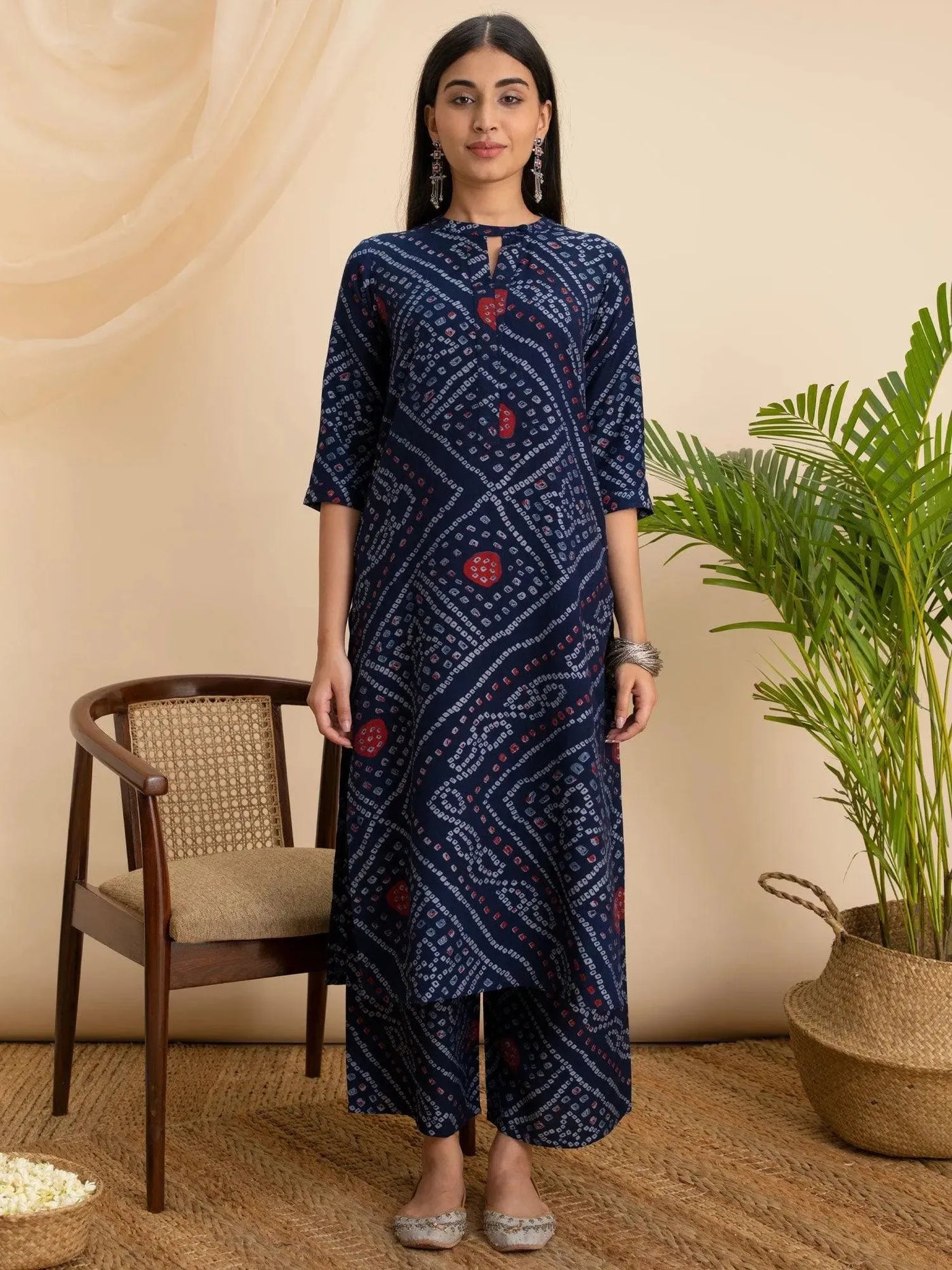 Blue Printed Rayon Kurta - Libas