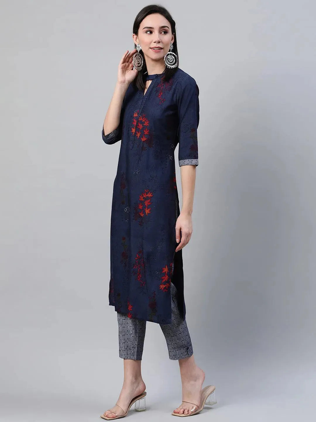 Blue Printed Rayon Kurta - Libas 