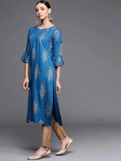 Blue Printed Rayon Kurta - Libas