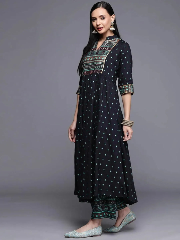 Blue Printed Rayon Kurta - Libas