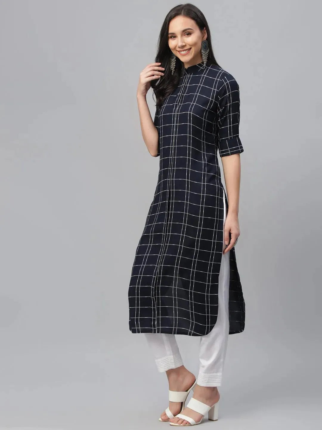 Blue Printed Rayon Kurta - Libas