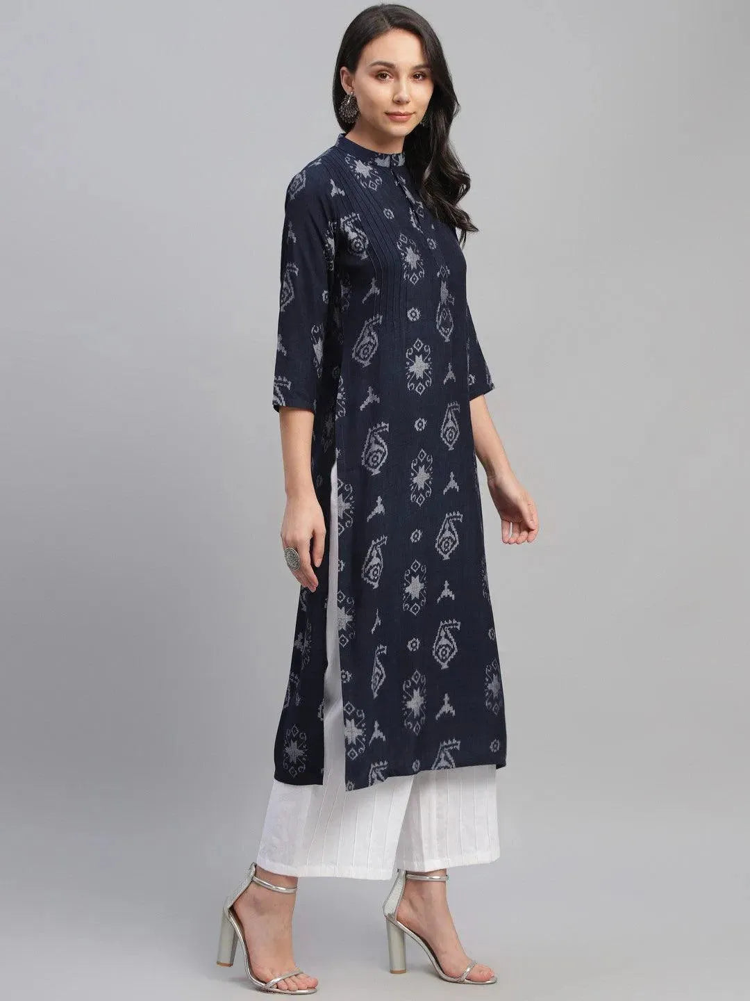 Blue Printed Rayon Kurta - Libas 