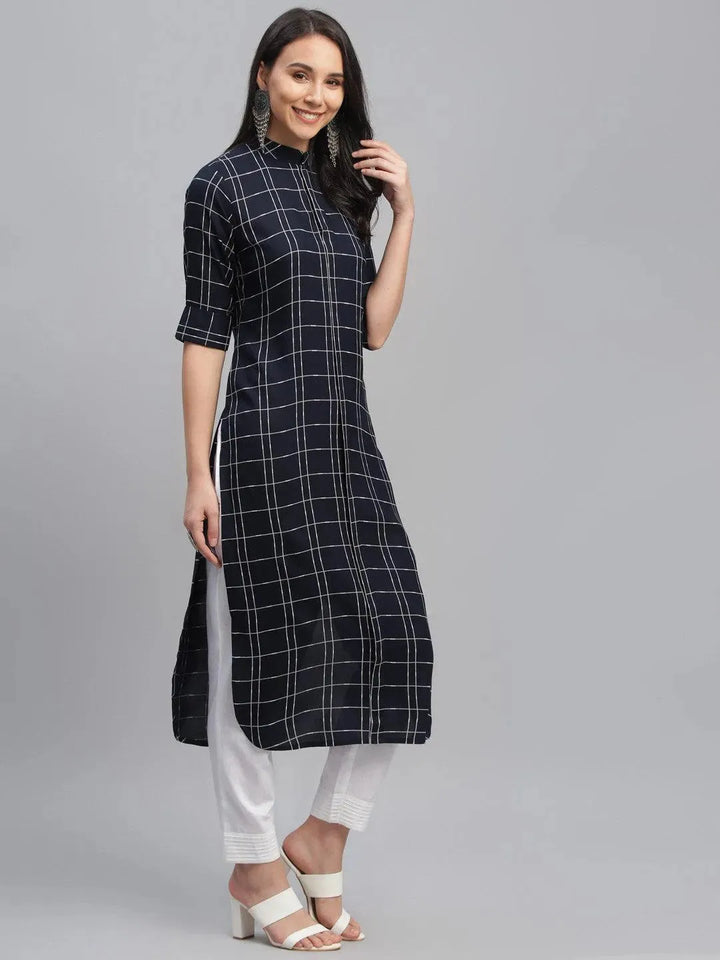 Blue Printed Rayon Kurta - Libas