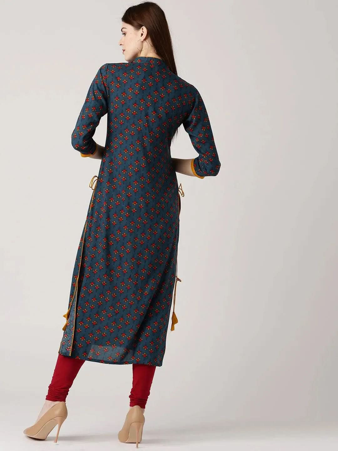 Blue Printed Rayon Kurta - Libas