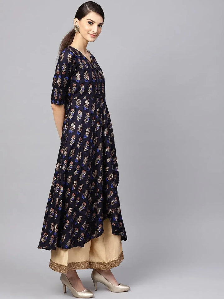 Blue Printed Rayon Kurta - Libas