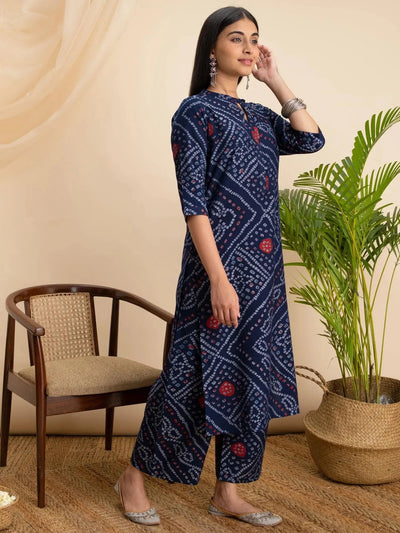 Blue Printed Rayon Kurta - Libas