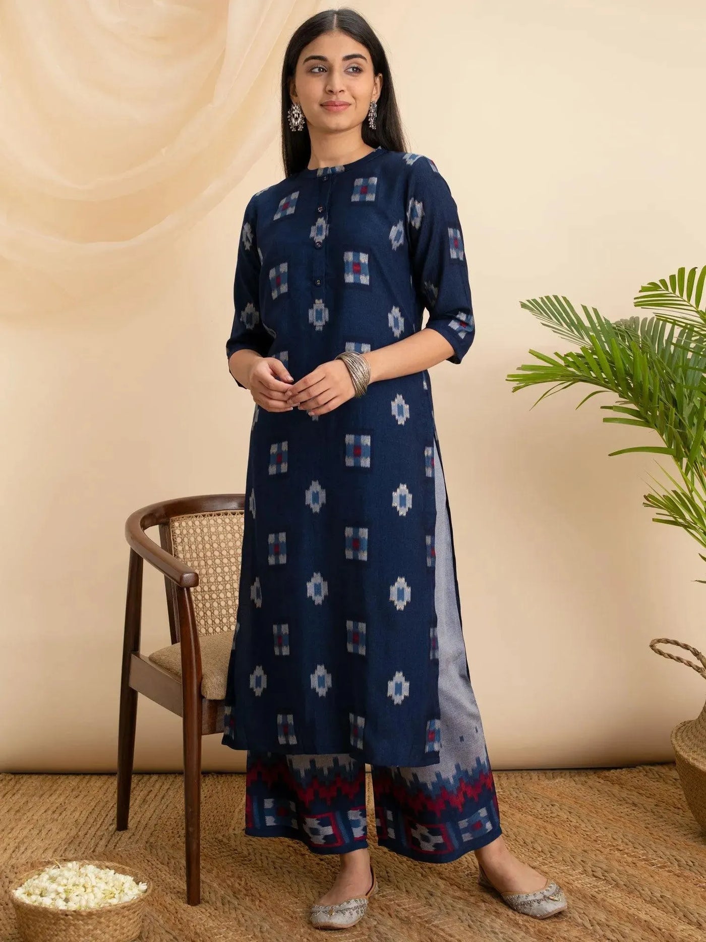 Blue Printed Rayon Kurta - Libas