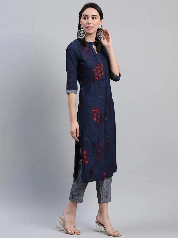 Blue Printed Rayon Kurta - Libas
