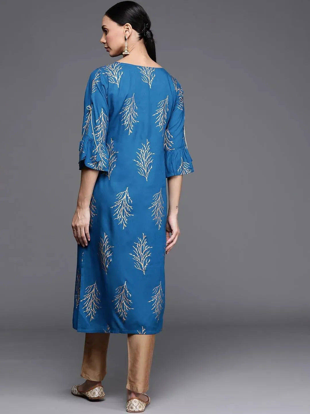 Blue Printed Rayon Kurta - Libas