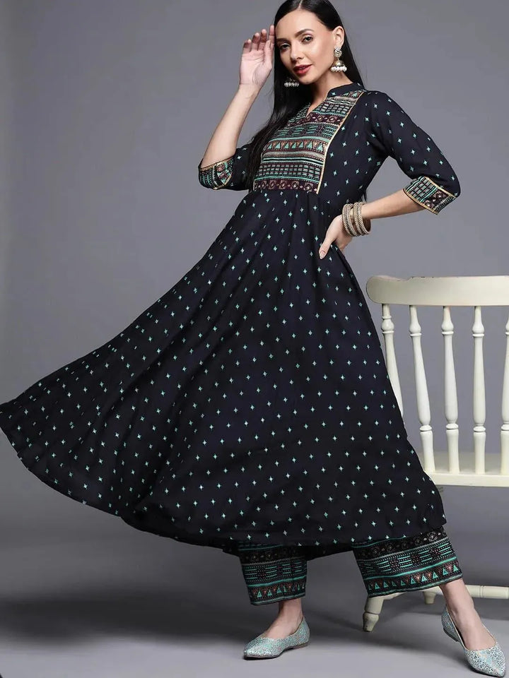 Blue Printed Rayon Kurta - Libas