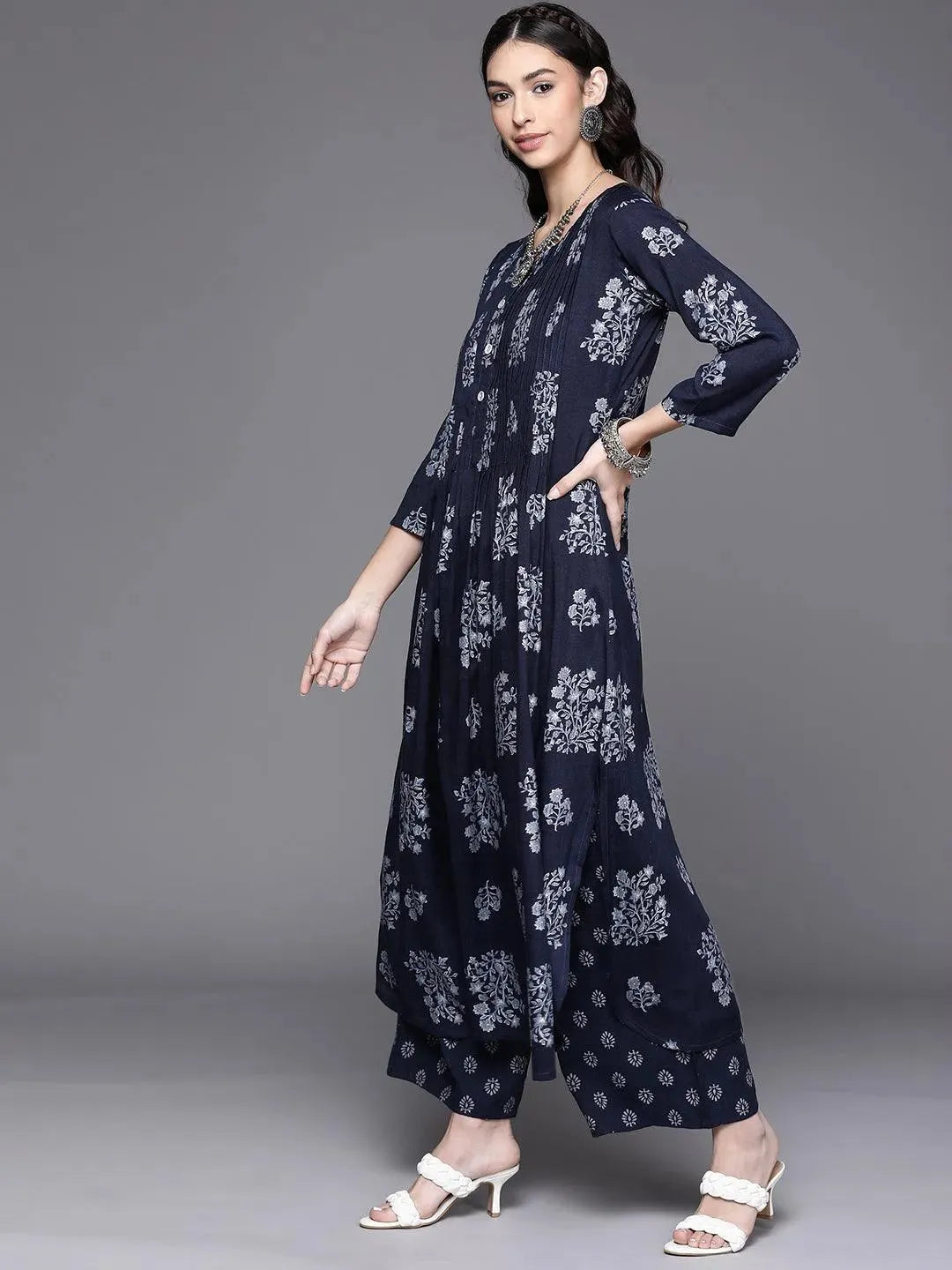 Blue Printed Rayon Kurta - Libas