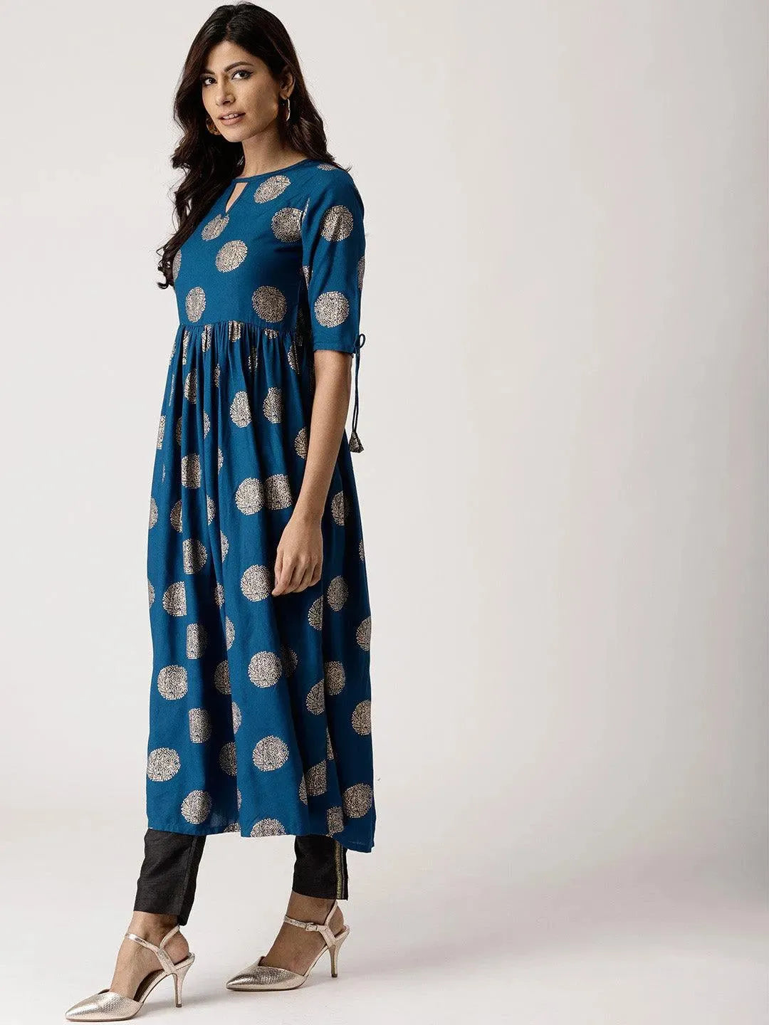 Blue Printed Rayon Kurta - Libas