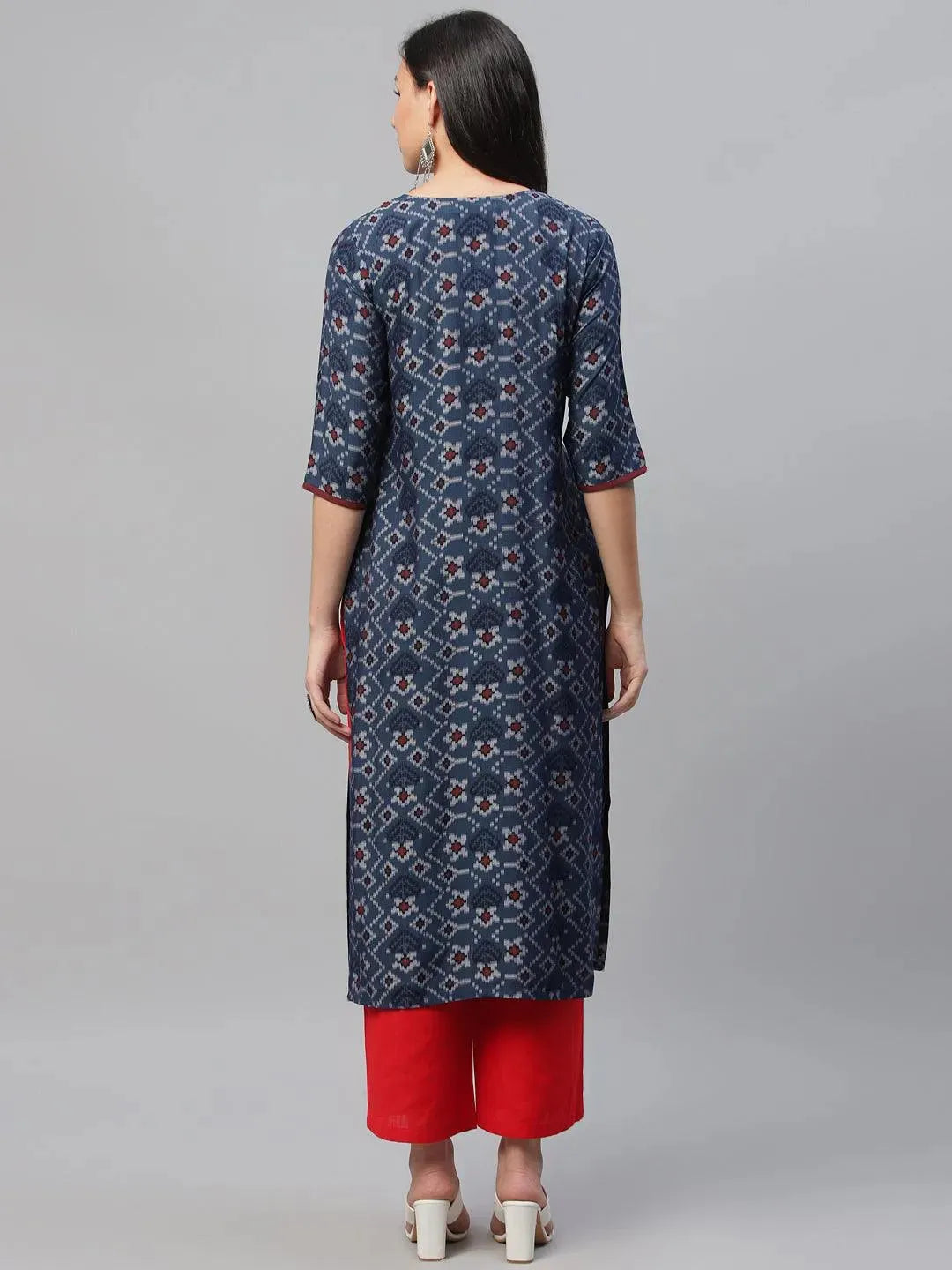 Blue Printed Rayon Kurta - Libas 