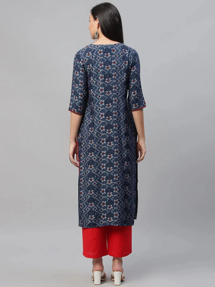 Blue Printed Rayon Kurta - Libas
