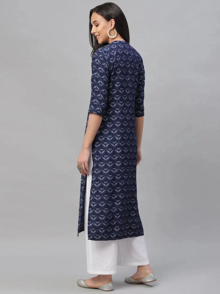 Blue Printed Rayon Kurta - Libas