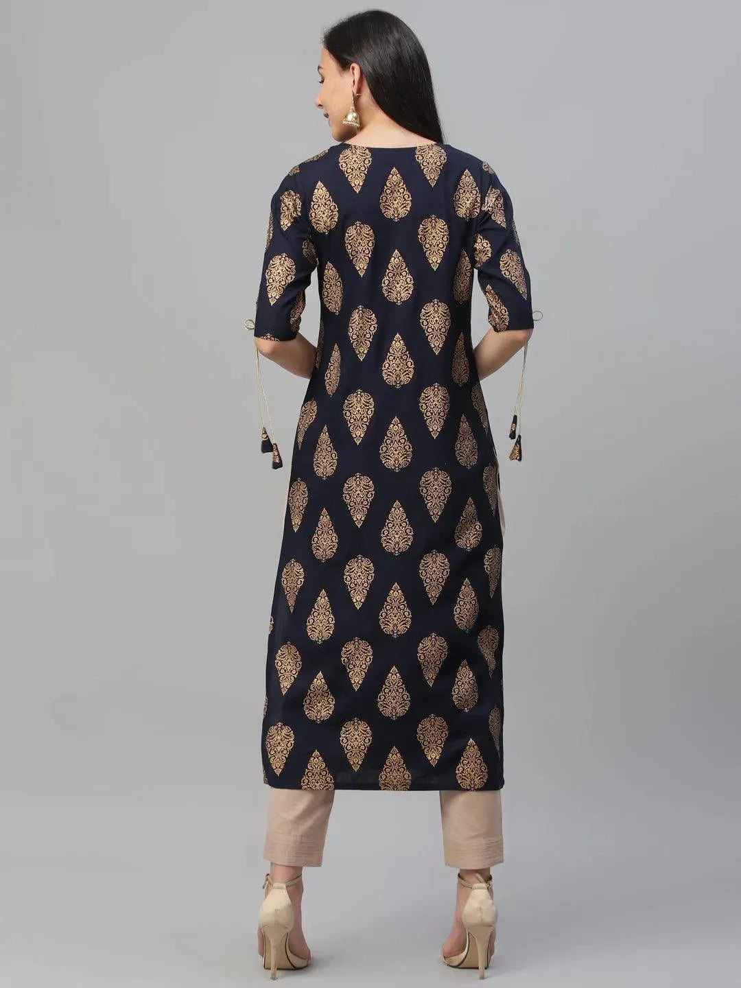 Blue Printed Rayon Kurta - Libas 