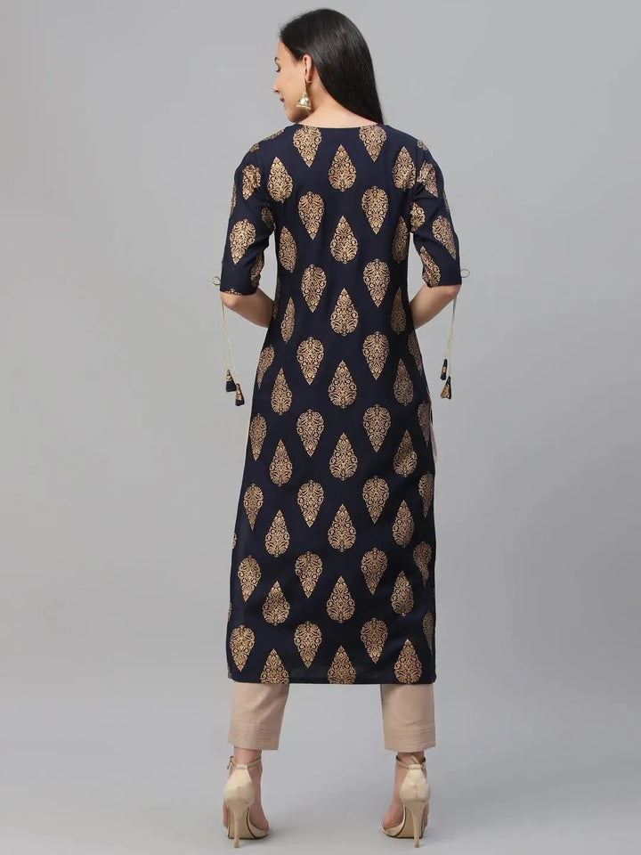 Blue Printed Rayon Kurta - Libas