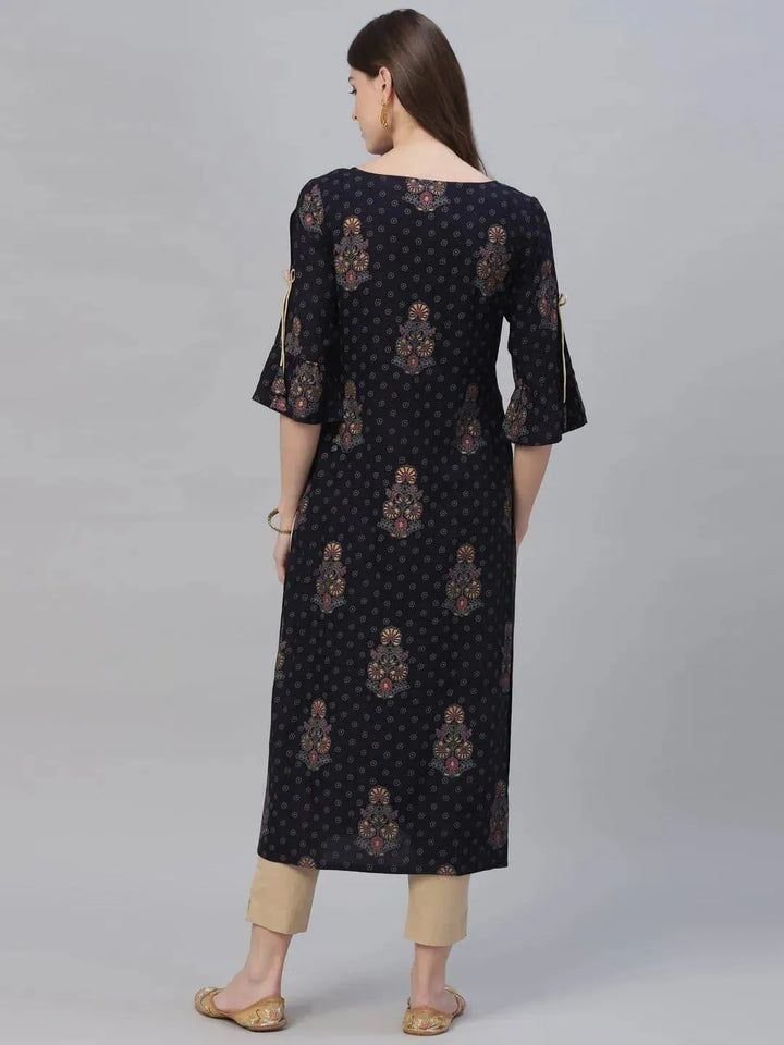 Blue Printed Rayon Kurta - Libas