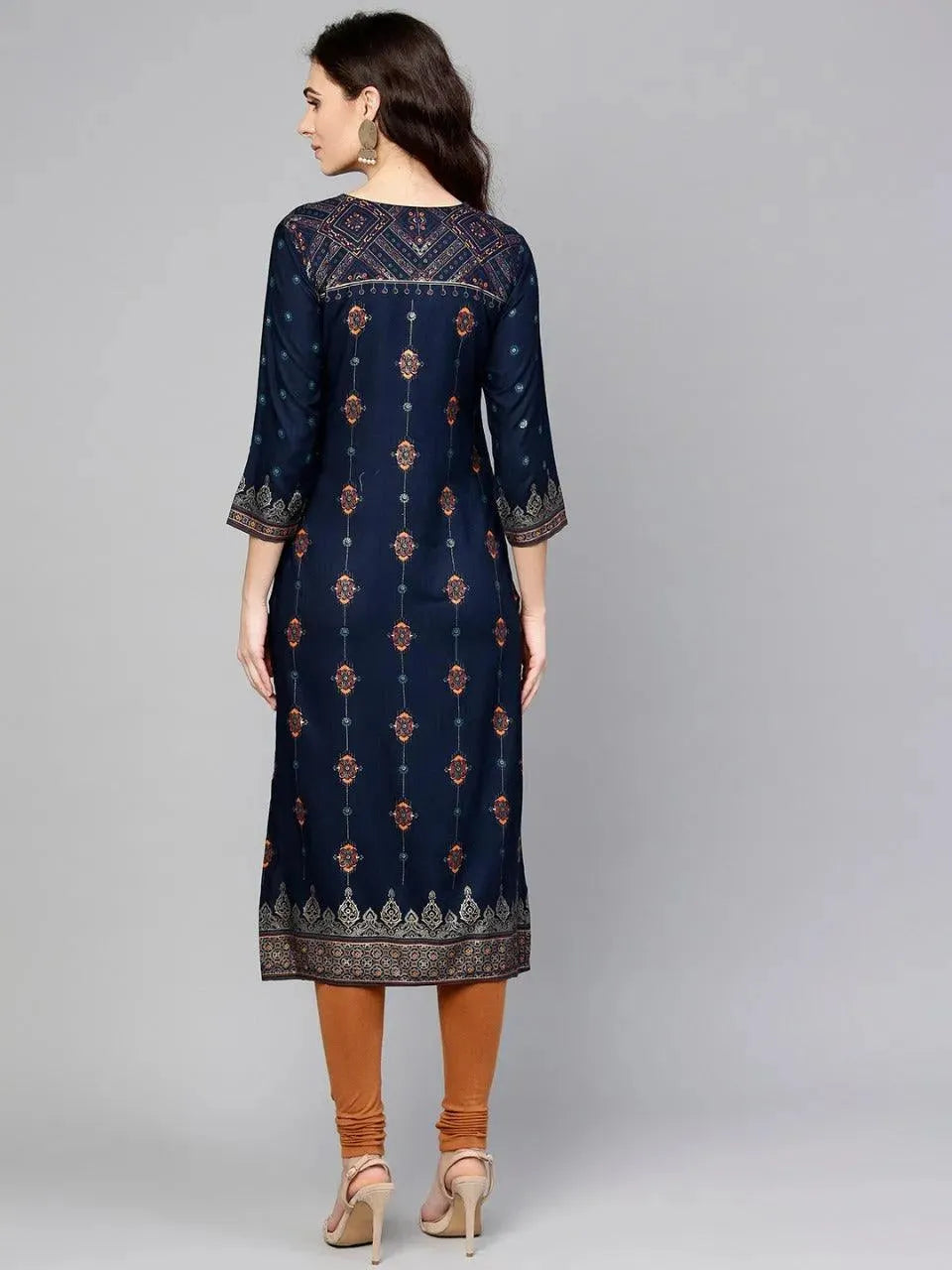 Blue Printed Rayon Kurta - Libas 