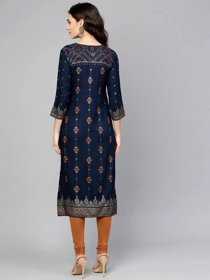 Blue Printed Rayon Kurta - Libas