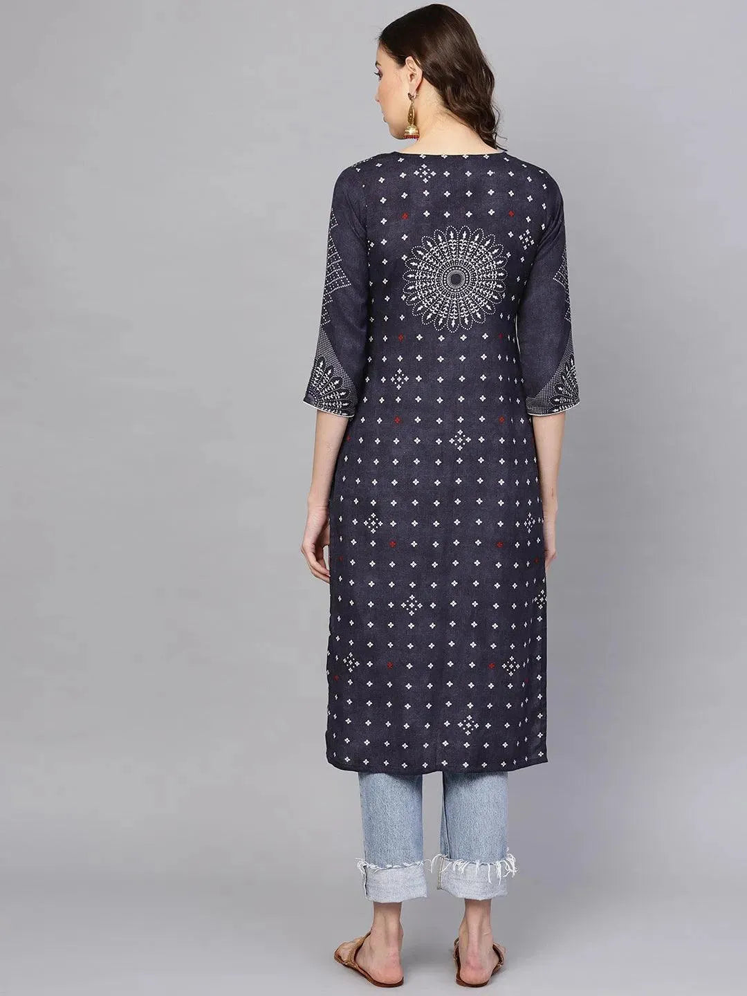 Blue Printed Rayon Kurta - Libas