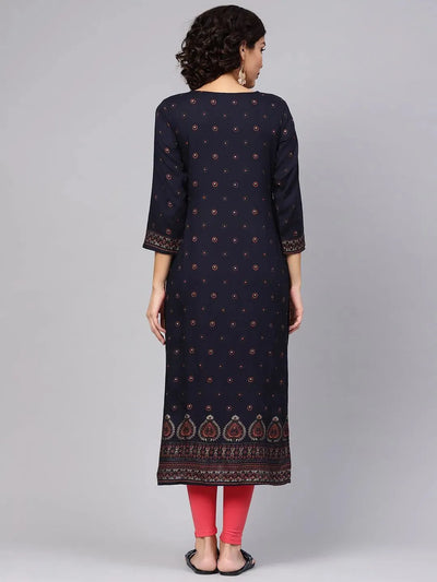 Blue Printed Rayon Kurta - Libas