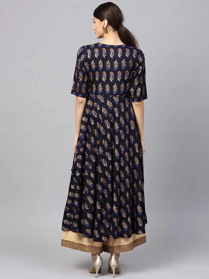 Blue Printed Rayon Kurta - Libas