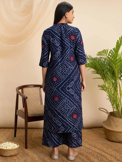 Blue Printed Rayon Kurta - Libas