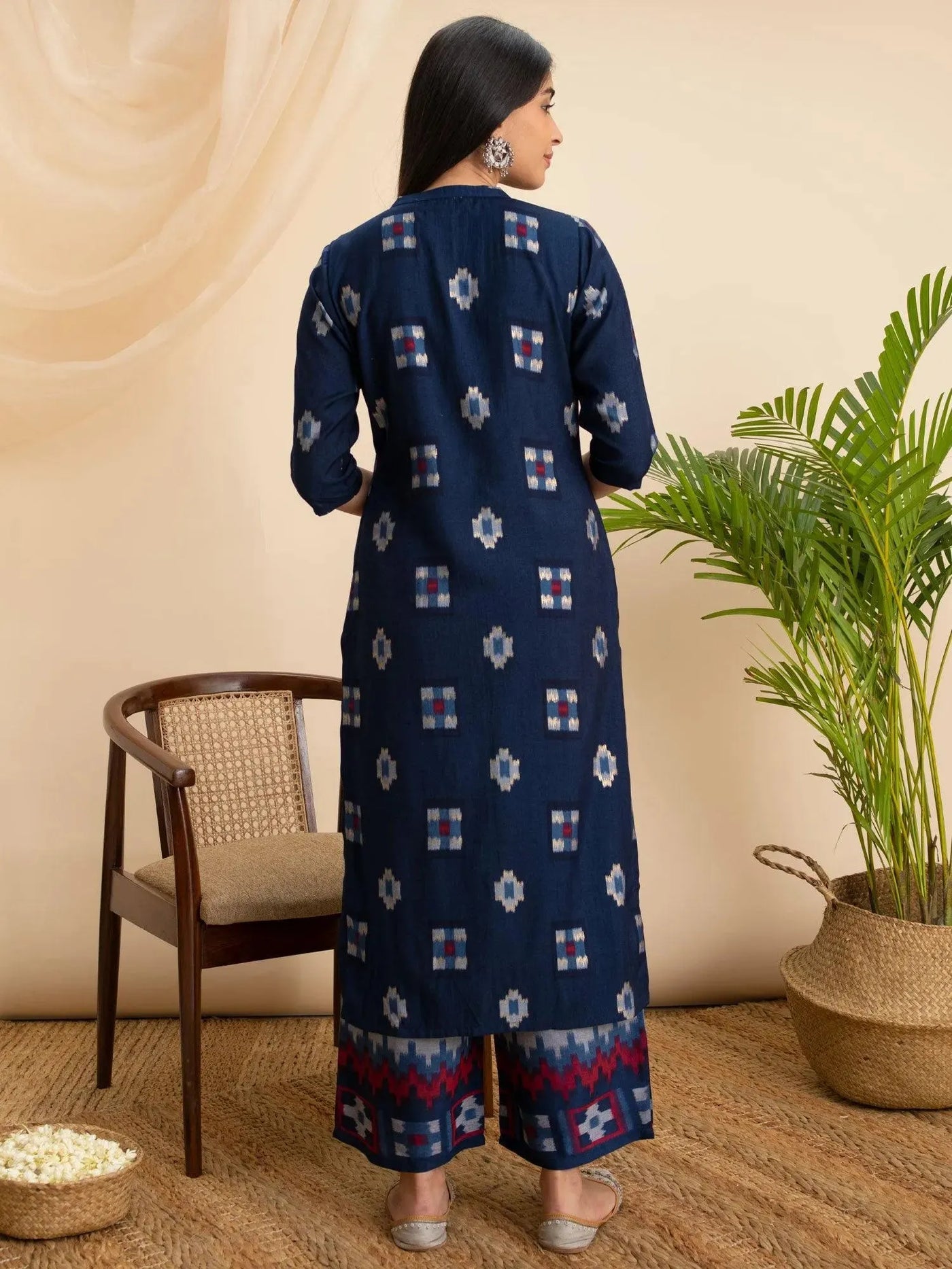 Blue Printed Rayon Kurta - Libas