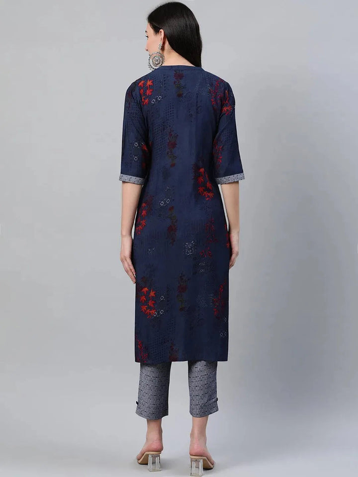 Blue Printed Rayon Kurta - Libas
