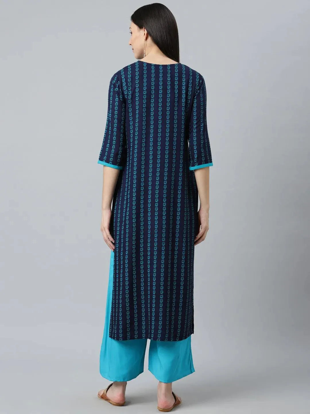 Blue Printed Rayon Kurta - Libas