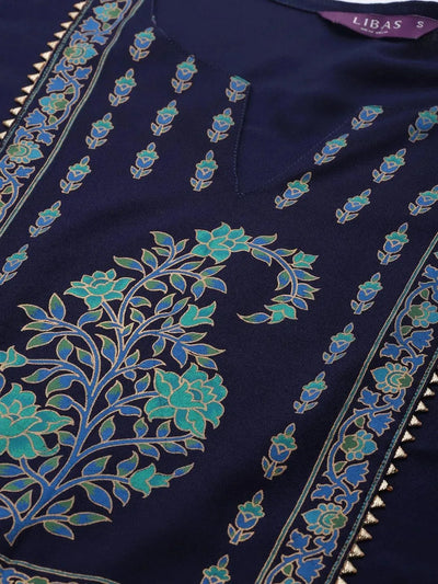 Blue Printed Rayon Kurta - Libas