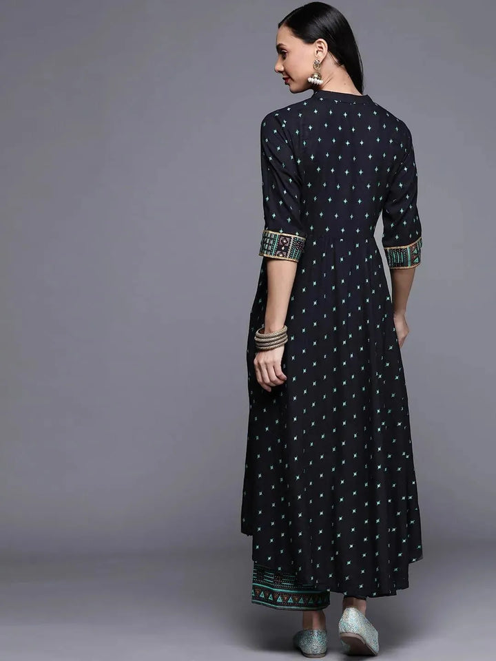 Blue Printed Rayon Kurta - Libas