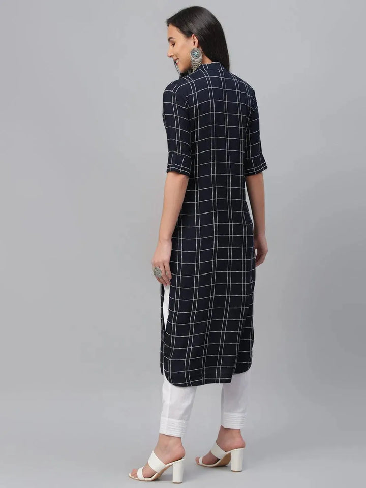 Blue Printed Rayon Kurta - Libas