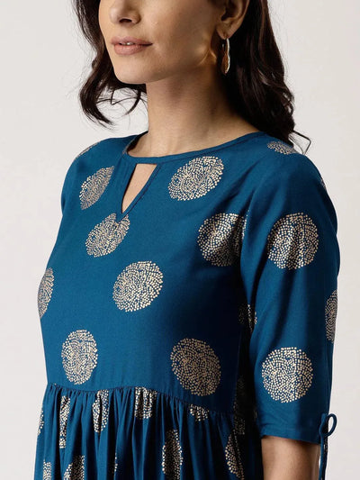 Blue Printed Rayon Kurta - Libas