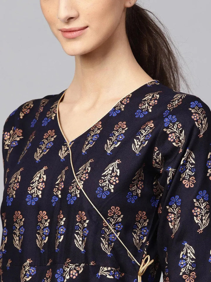 Blue Printed Rayon Kurta - Libas