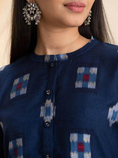 Blue Printed Rayon Kurta - Libas