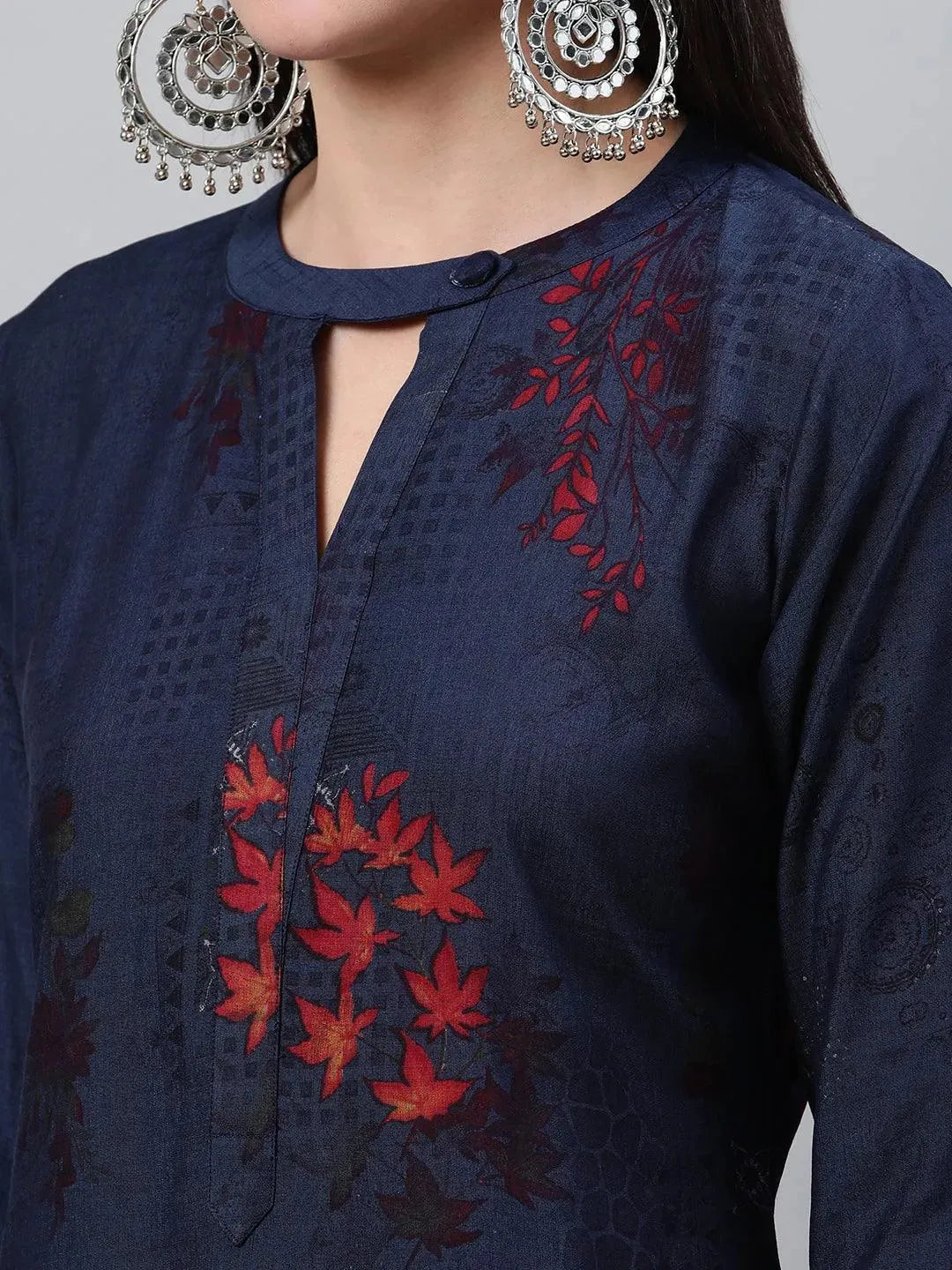 Blue Printed Rayon Kurta - Libas 