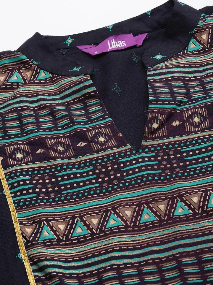 Blue Printed Rayon Kurta - Libas