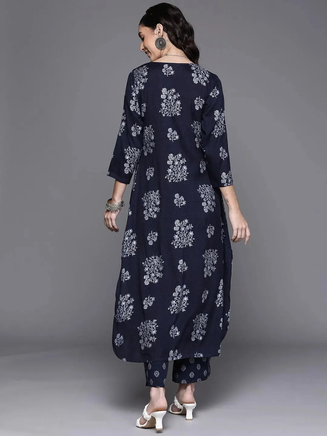 Blue Printed Rayon Kurta - Libas