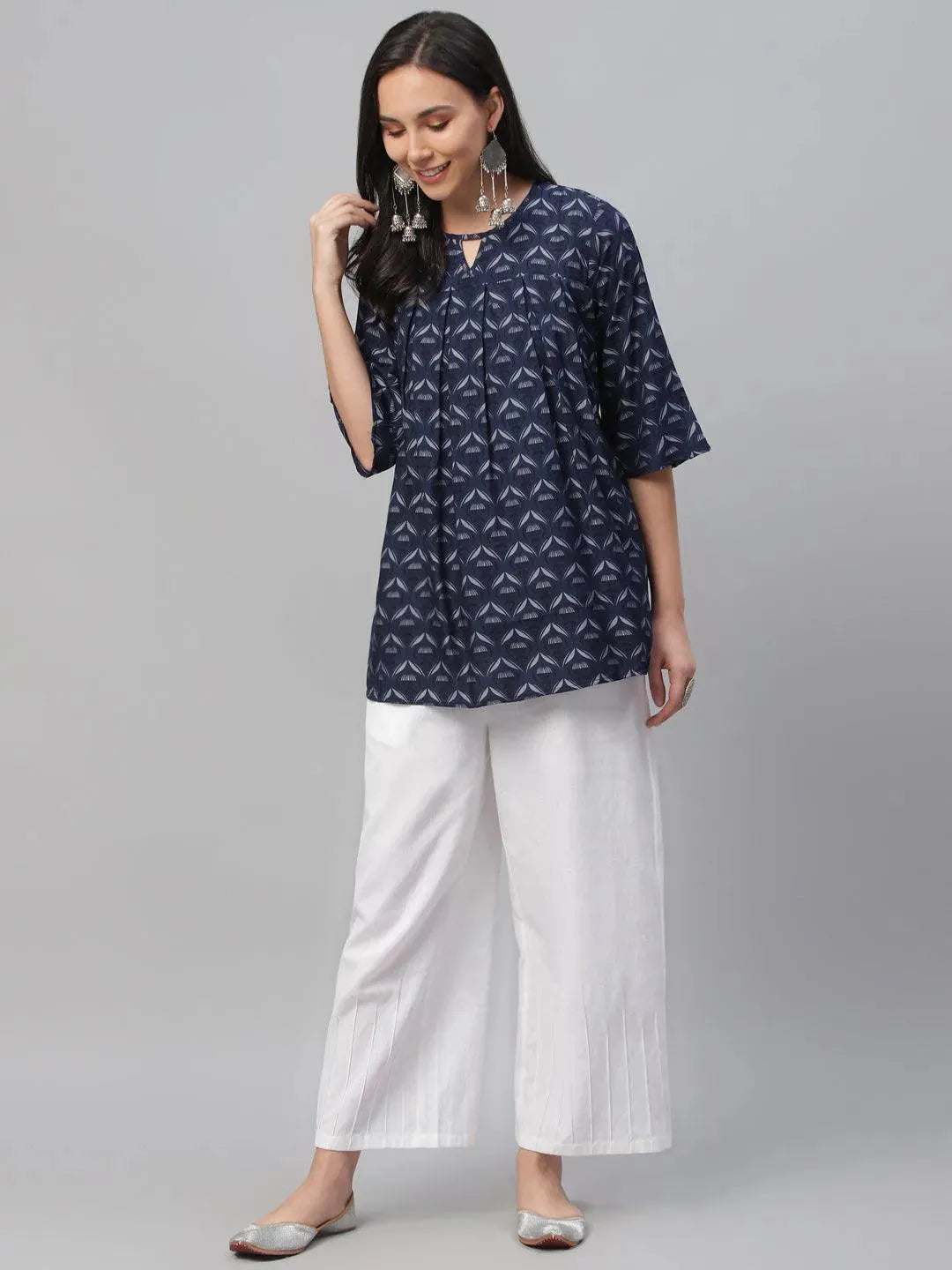 Blue Printed Rayon Kurti - Libas