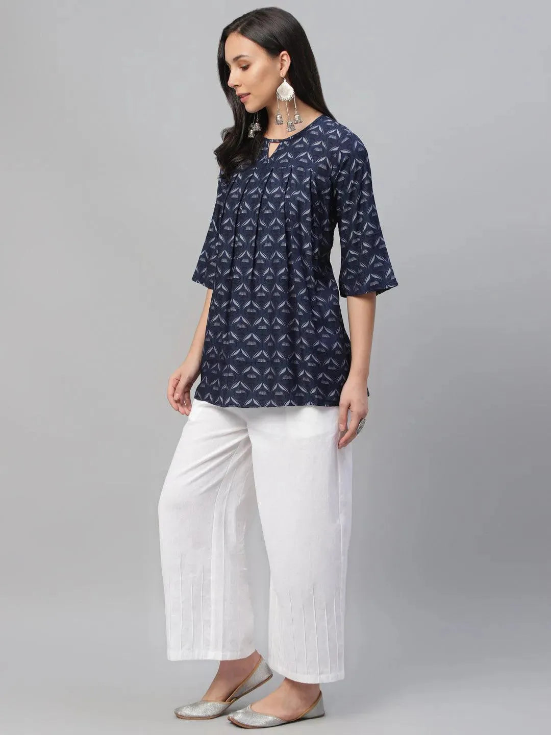 

Blue Printed Rayon Kurti