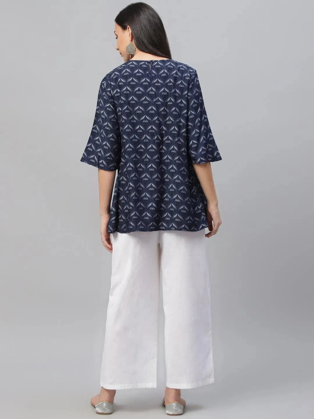 Blue Printed Rayon Kurti - Libas 